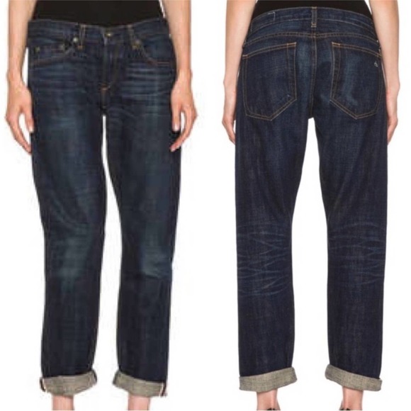 rag & bone Denim - Rag & Bone Boyfriend Mid Rise Straight Leg Dark Wash Jeans in Papillion Wash 26